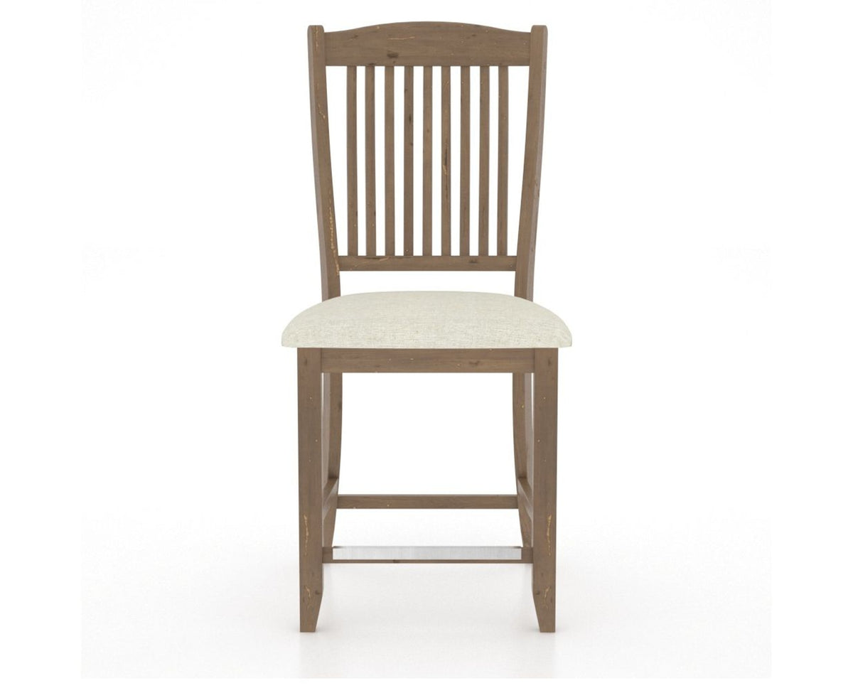 Canadel Champlain Upholstered Counter Stool 8232 in TW Fabric and 25 Pecan Washed and Fixed Base, front view