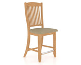 Canadel Upholstered Counter Stool 8232 in XY Faux Leather and 20 Caramel Washed and Fixed Base, three-quarter view