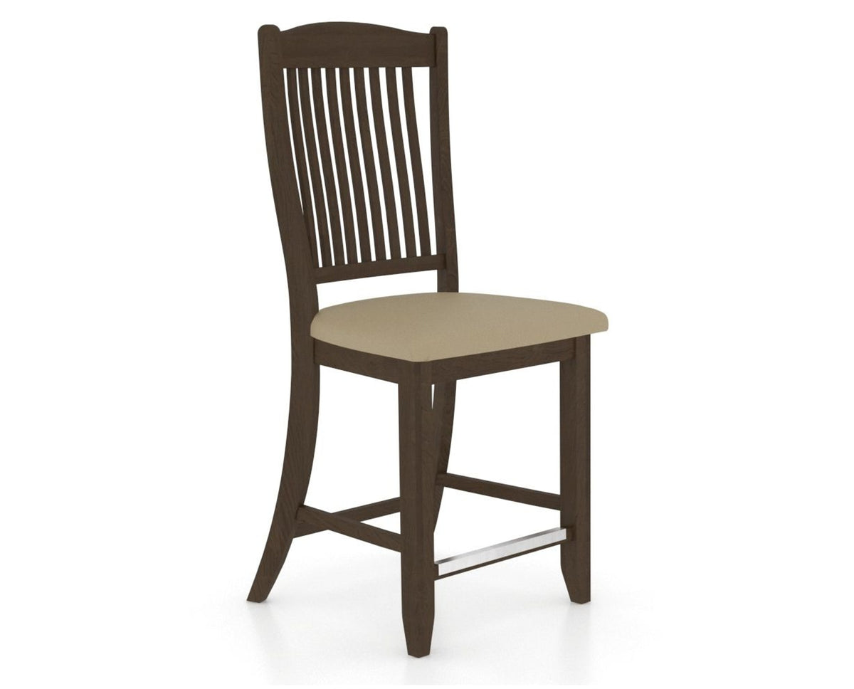 Canadel Upholstered Counter Stool 8232 in XY Faux Leather and 29 Hazelnut Washed and Fixed Base, three-quarter view