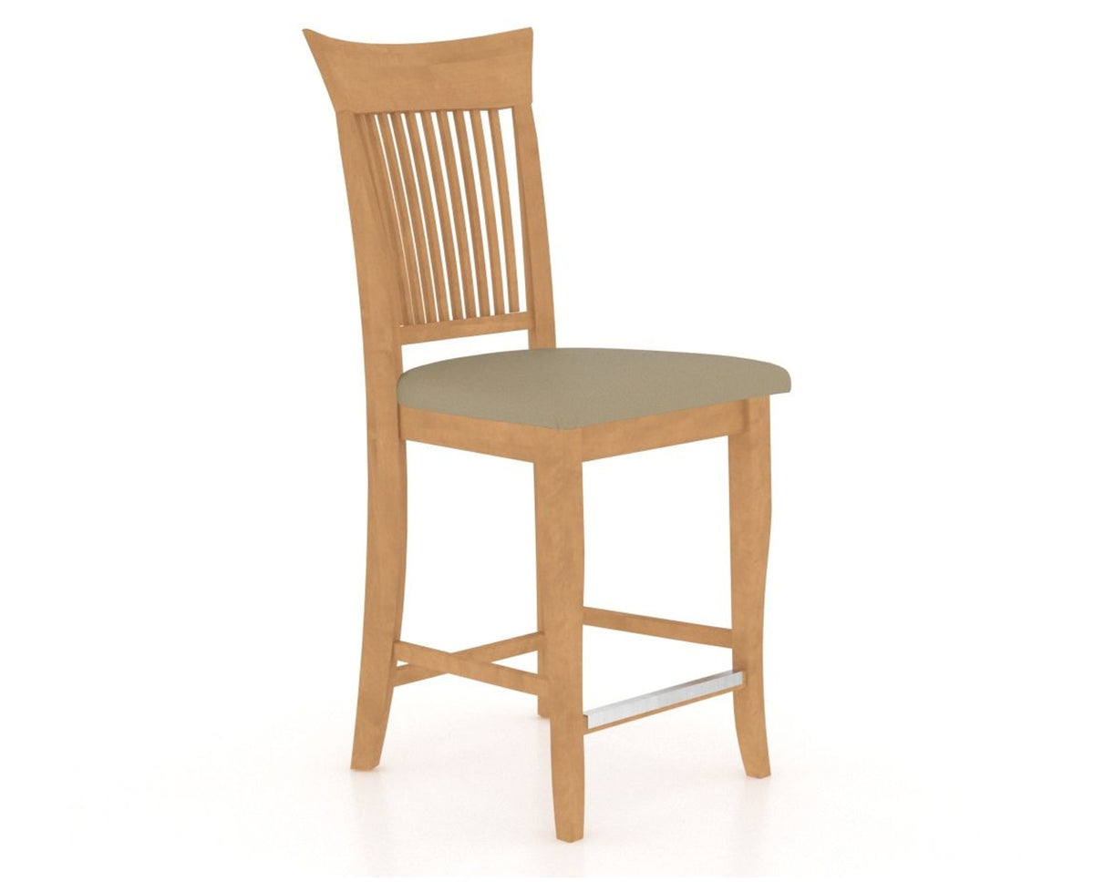 Canadel Upholstered Counter Stool 8270 in XY Faux Leather and 20 Caramel Washed and Fixed Base, three-quarter view