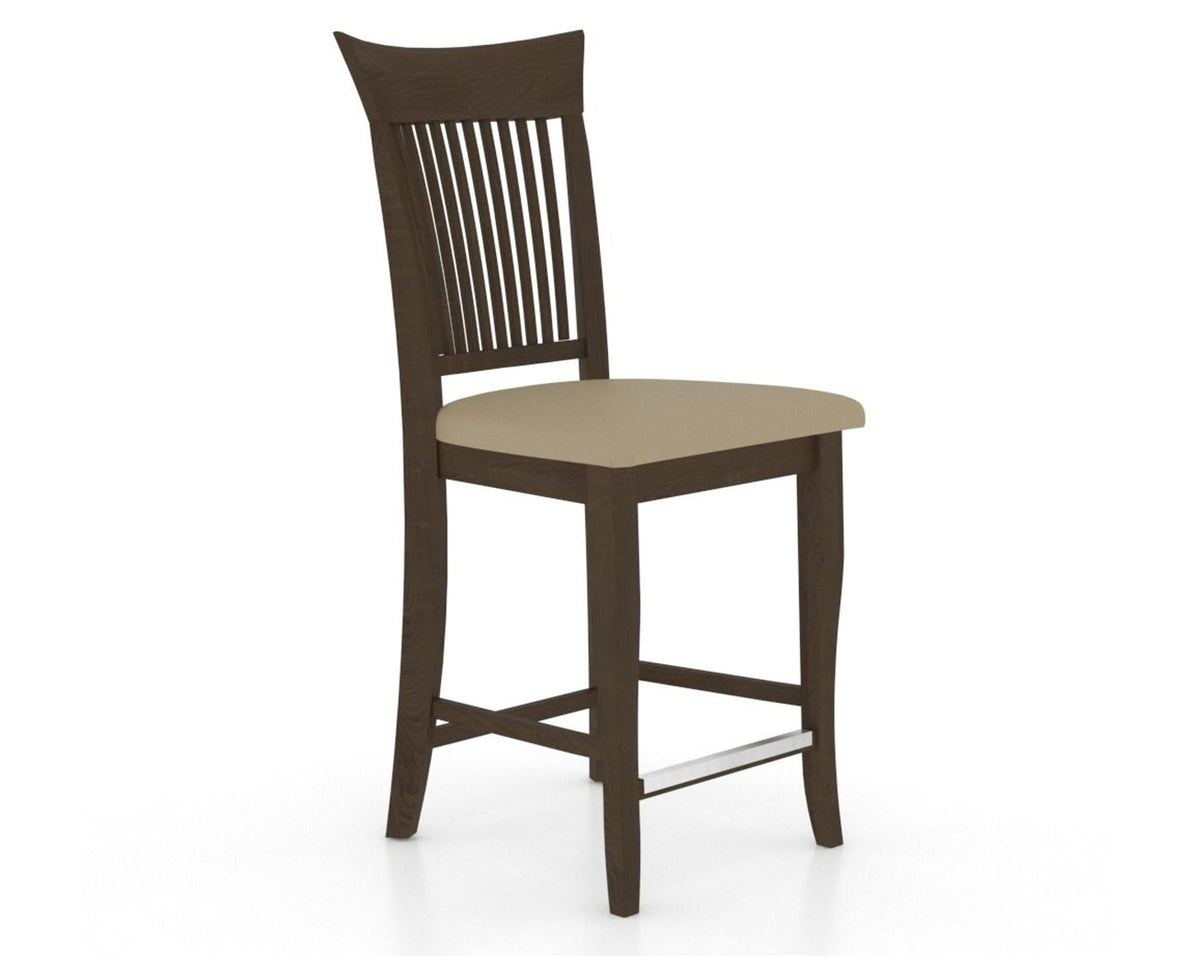 Canadel Upholstered Counter Stool 8270 in XY Faux Leather and 29 Hazelnut Washed and Fixed Base, three-quarter view