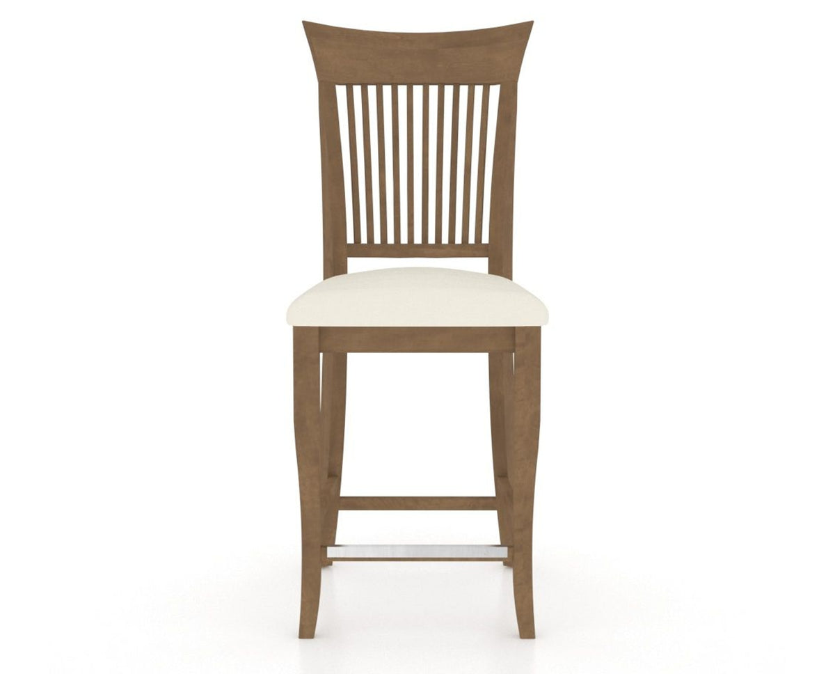 Canadel Upholstered Counter Stool 8270 in YJ Faux Leather and 25 Pecan Washed and Fixed Base, front view