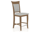 Canadel Upholstered Counter Stool 8274 in 7C Fabric and 25 Pecan Washed and Fixed Base, three-quarter view