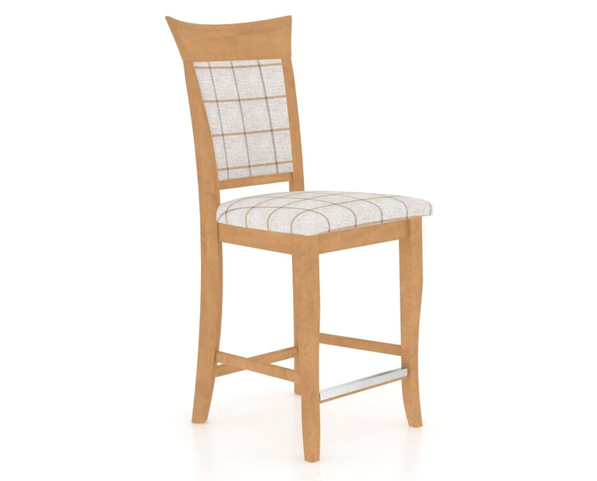 Canadel Upholstered Counter Stool 8274 in OZ Fabric and 20 Caramel Washed and Fixed Base, three-quarter view