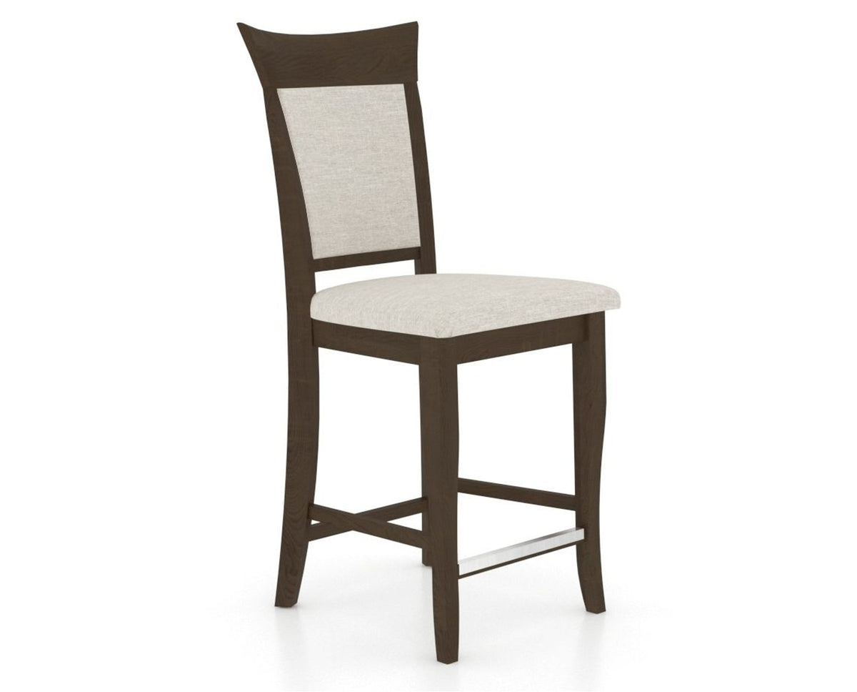Canadel Upholstered Counter Stool 8274 in TB Fabric and 29 Hazelnut Washed and Fixed Base, three-quarter view
