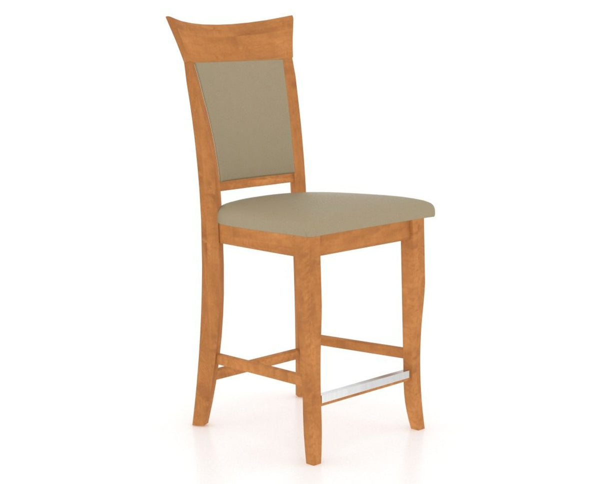 Canadel Upholstered Counter Stool 8274 in XY Faux Leather and 01 Honey Washed and Fixed Base, three-quarter view
