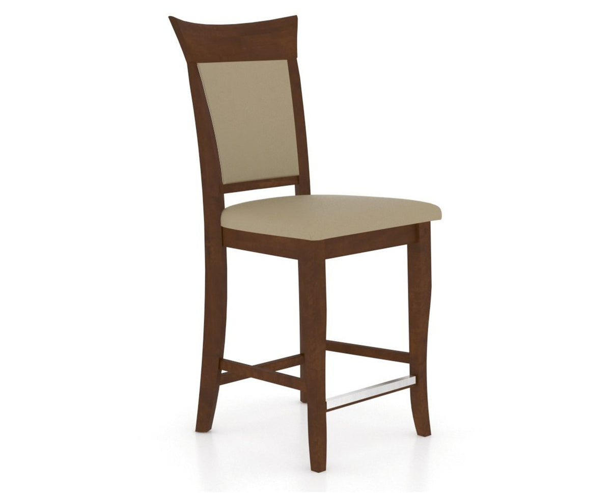 Canadel Upholstered Counter Stool 8274 in XY Faux Leather and 19 Cognac Washed and Fixed Base, three-quarter view