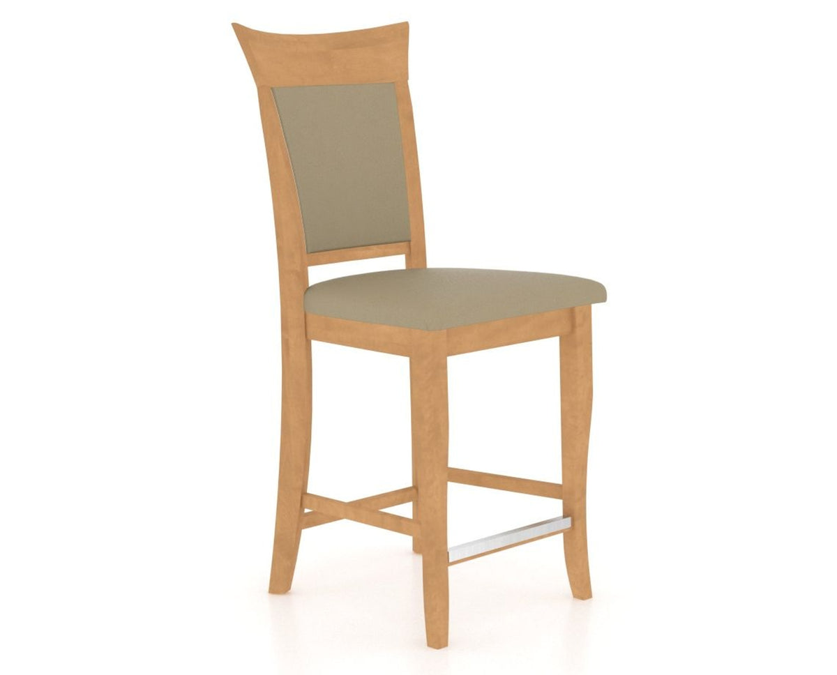 Canadel Upholstered Counter Stool 8274 in XY Faux Leather and 20 Caramel Washed and Fixed Base, three-quarter view