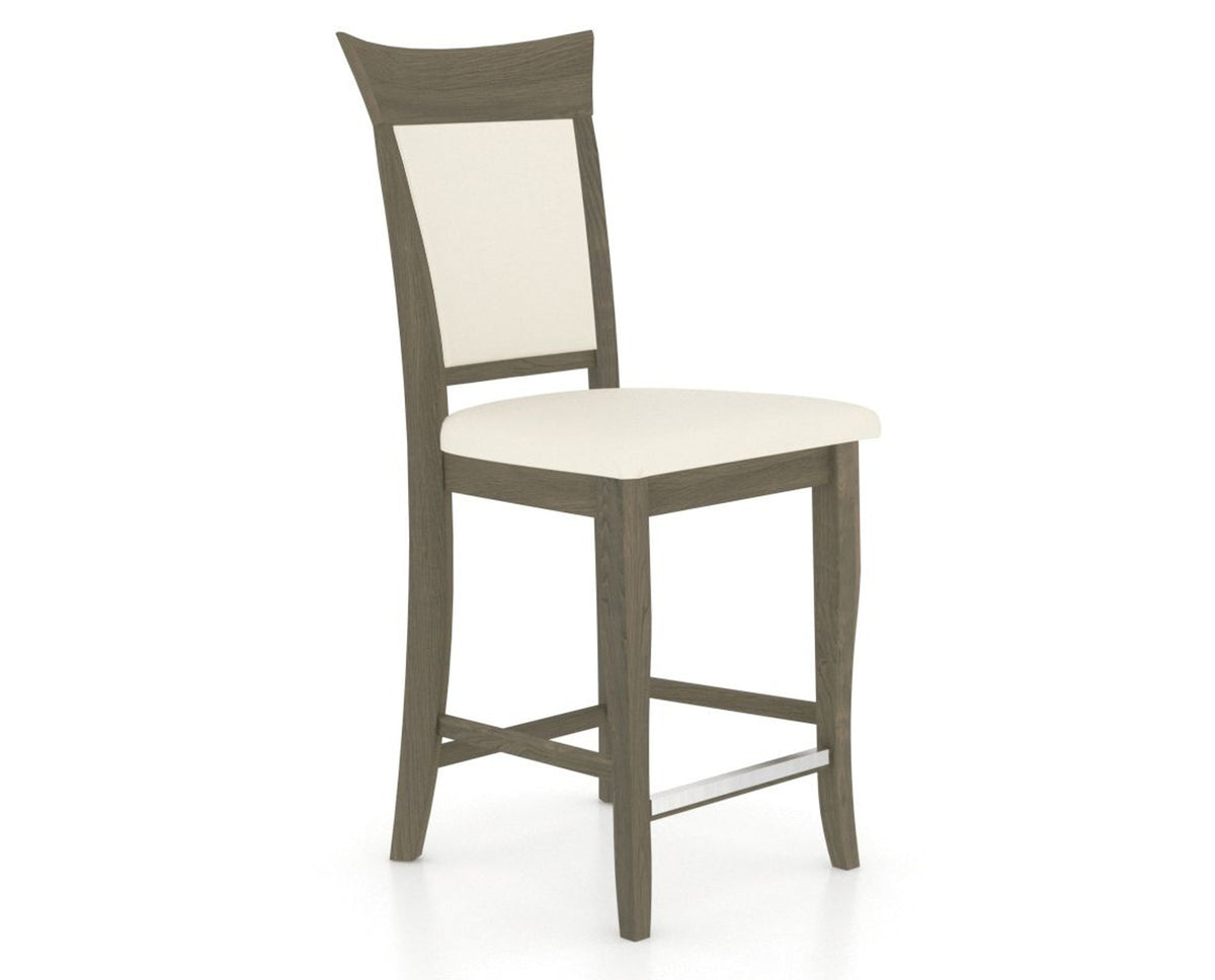 Canadel Upholstered Counter Stool 8274 in YJ Faux Leather and 08 Shadow and Fixed Base, three-quarter view