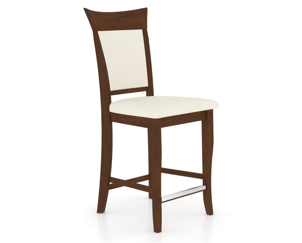 Canadel Upholstered Counter Stool 8274 in YJ Faux Leather and 19 Cognac Washed and Fixed Base, three-quarter view