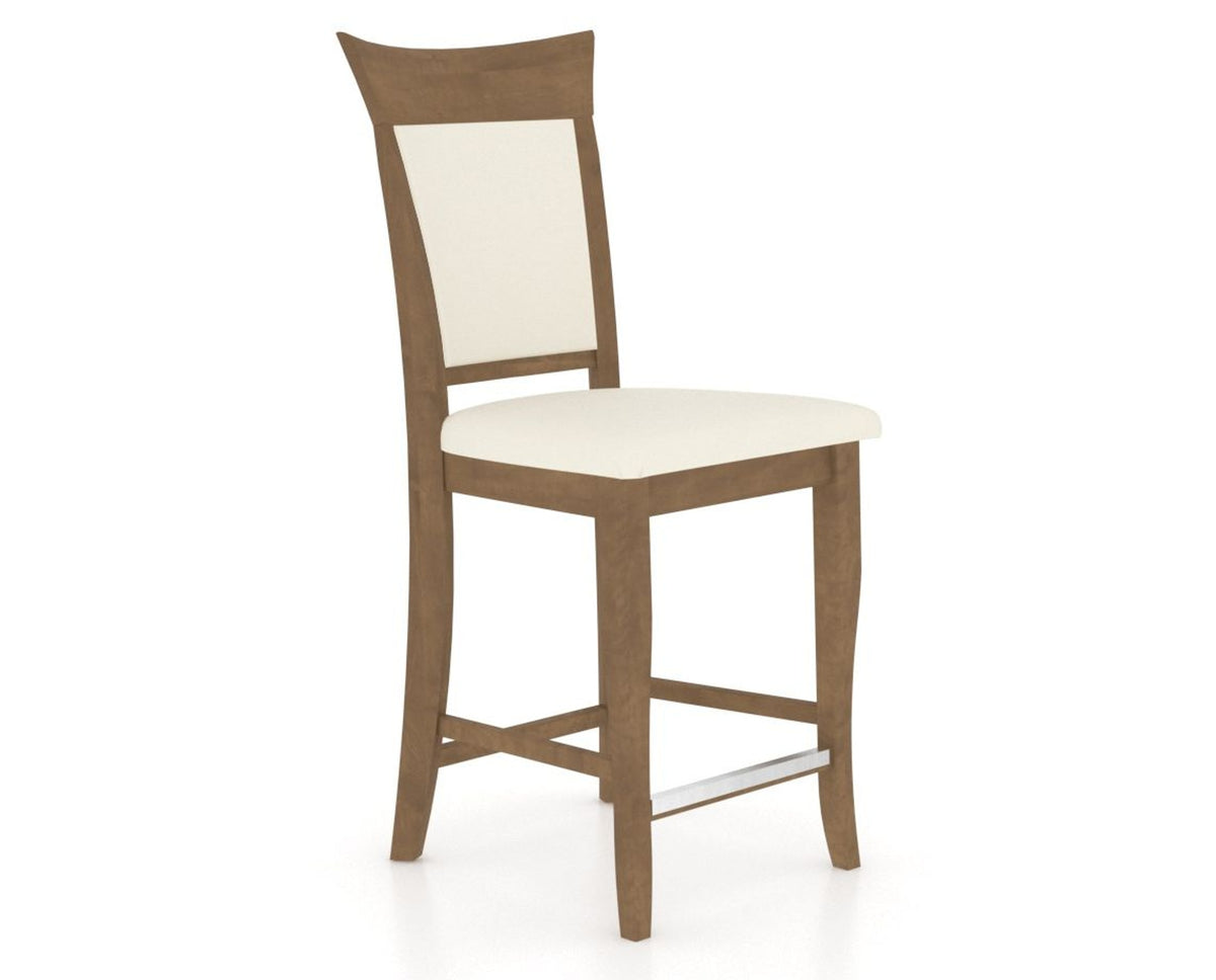 Canadel Upholstered Counter Stool 8274 in YJ Faux Leather and 25 Pecan Washed and Fixed Base, three-quarter view