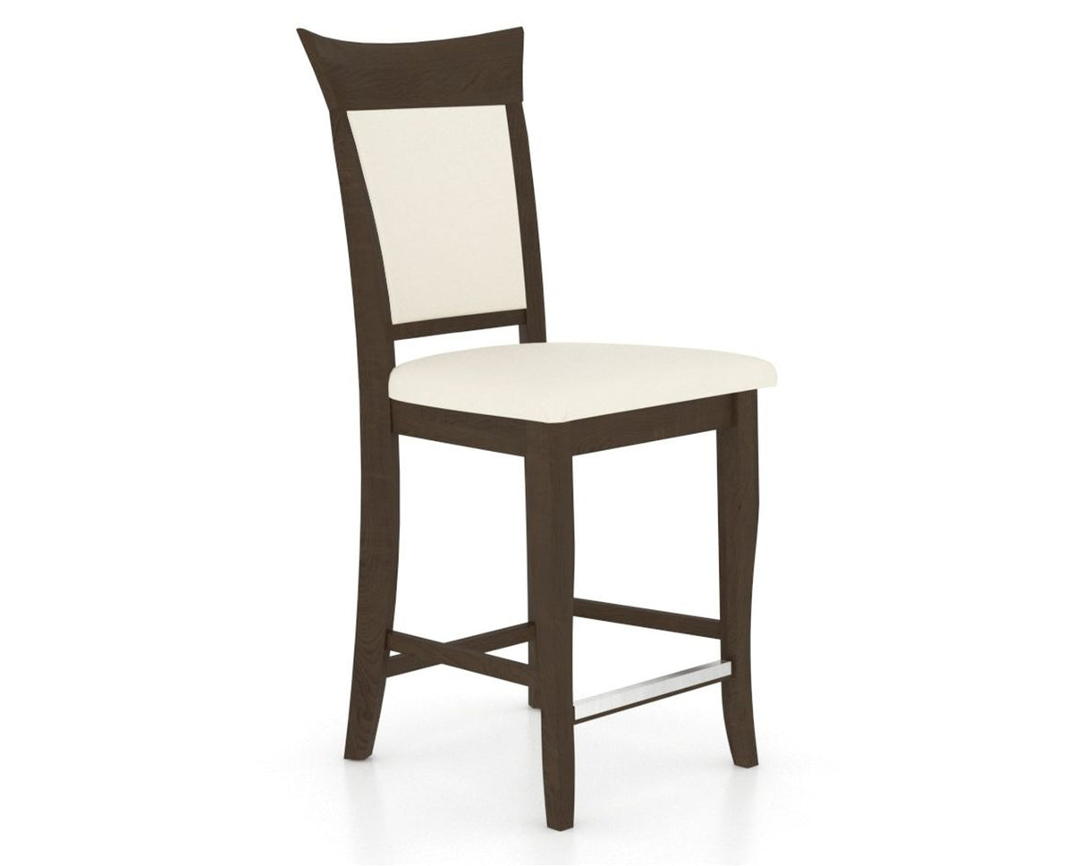 Canadel Upholstered Counter Stool 8274 in YJ Faux Leather and 29 Hazelnut Washed and Fixed Base, three-quarter view