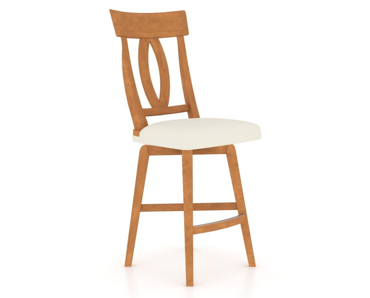 Canadel Swivel Counter Stool 7100 in YJ Faux Leather and 01 Honey Washed, three-quarter view