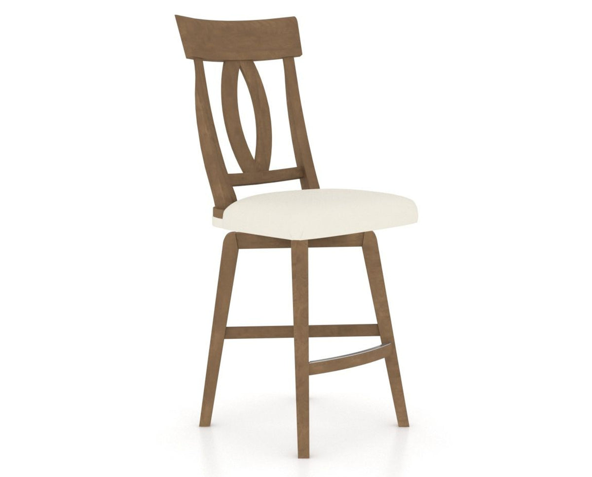 Canadel Swivel Counter Stool 7100 in YJ Faux Leather and 25 Pecan Washed, three-quarter view