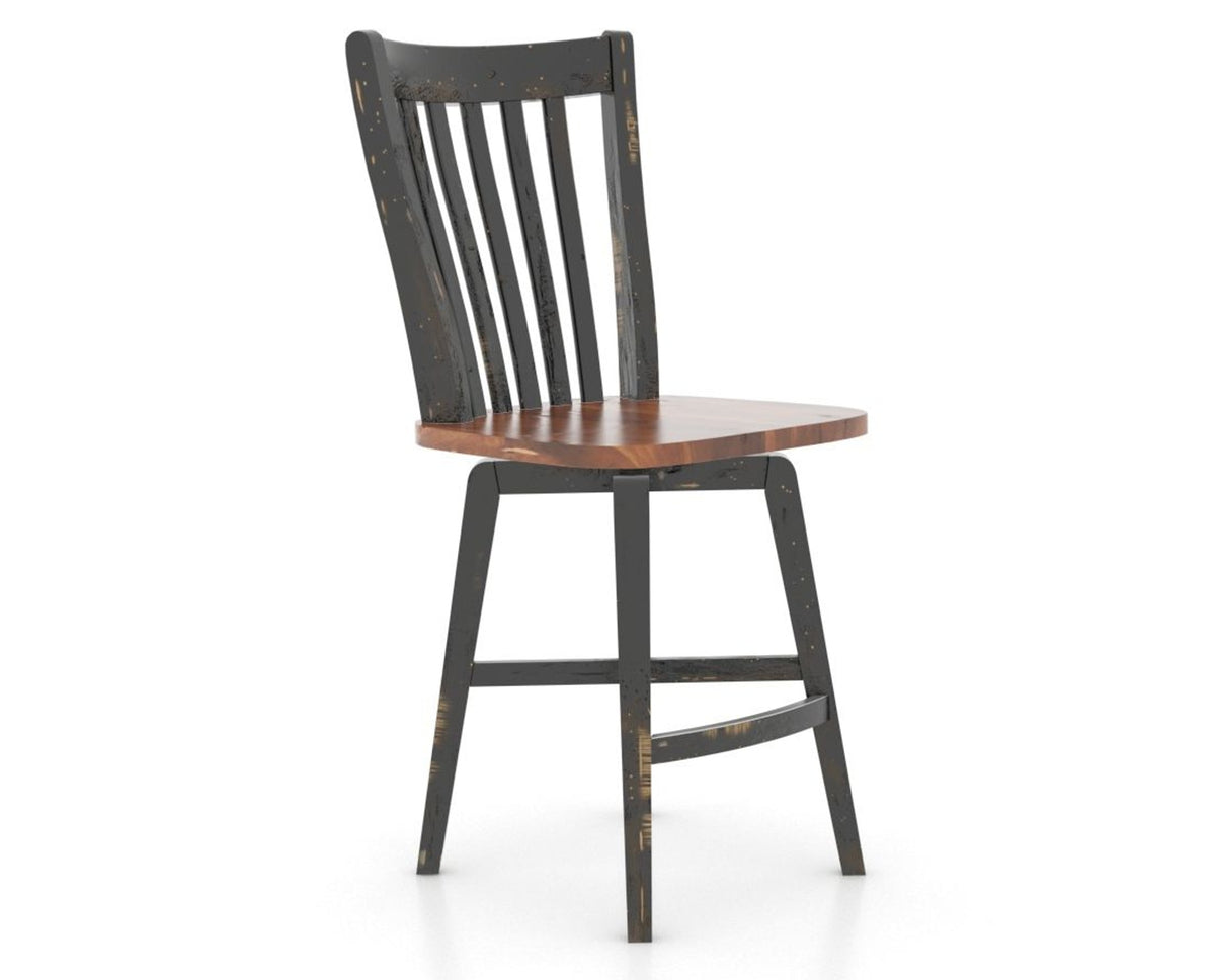 Canadel Champlain Swivel Counter Stool 7119 in Wood Seat and 63 Black / 33 Spice Washed, three-quarter view