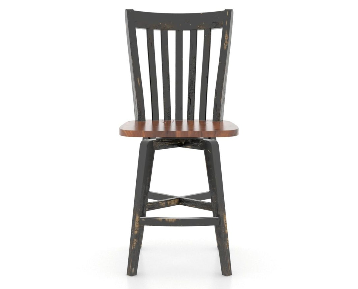 Canadel Champlain Swivel Counter Stool 7119 in Wood Seat and 63 Black / 33 Spice Washed, front view