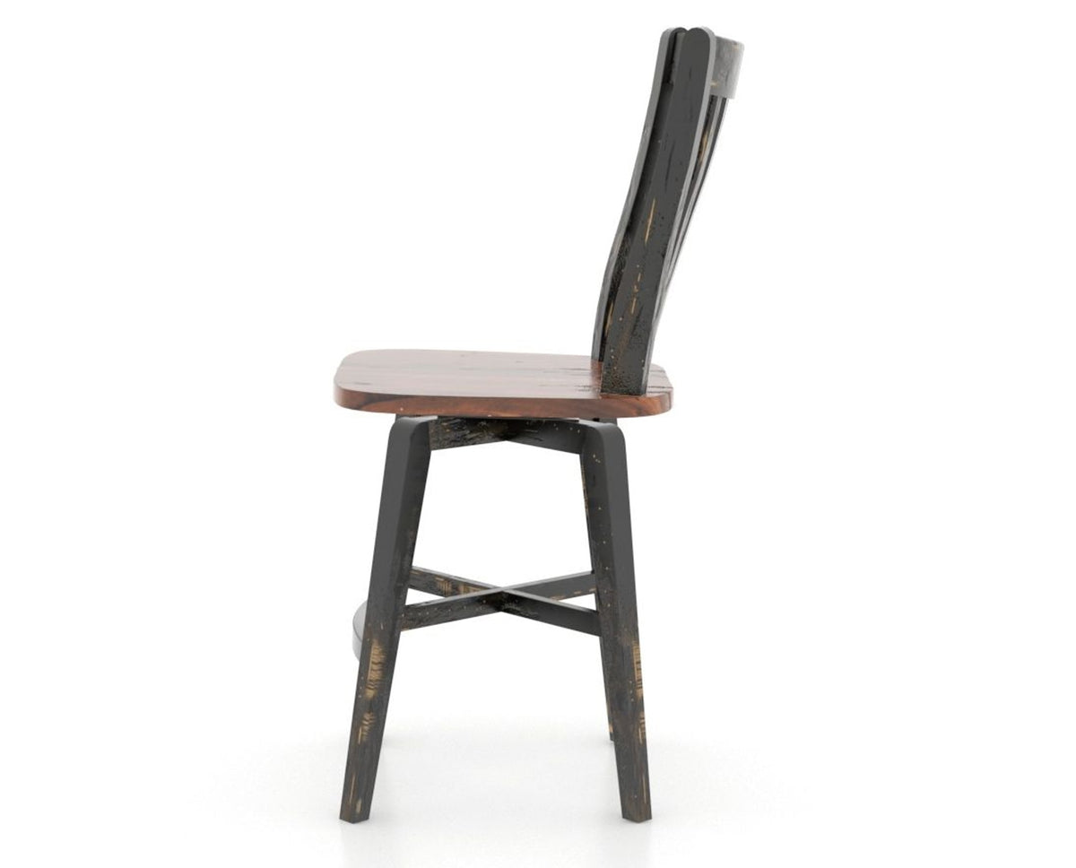 Canadel Champlain Swivel Counter Stool 7119 in Wood Seat and 63 Black / 33 Spice Washed, side view