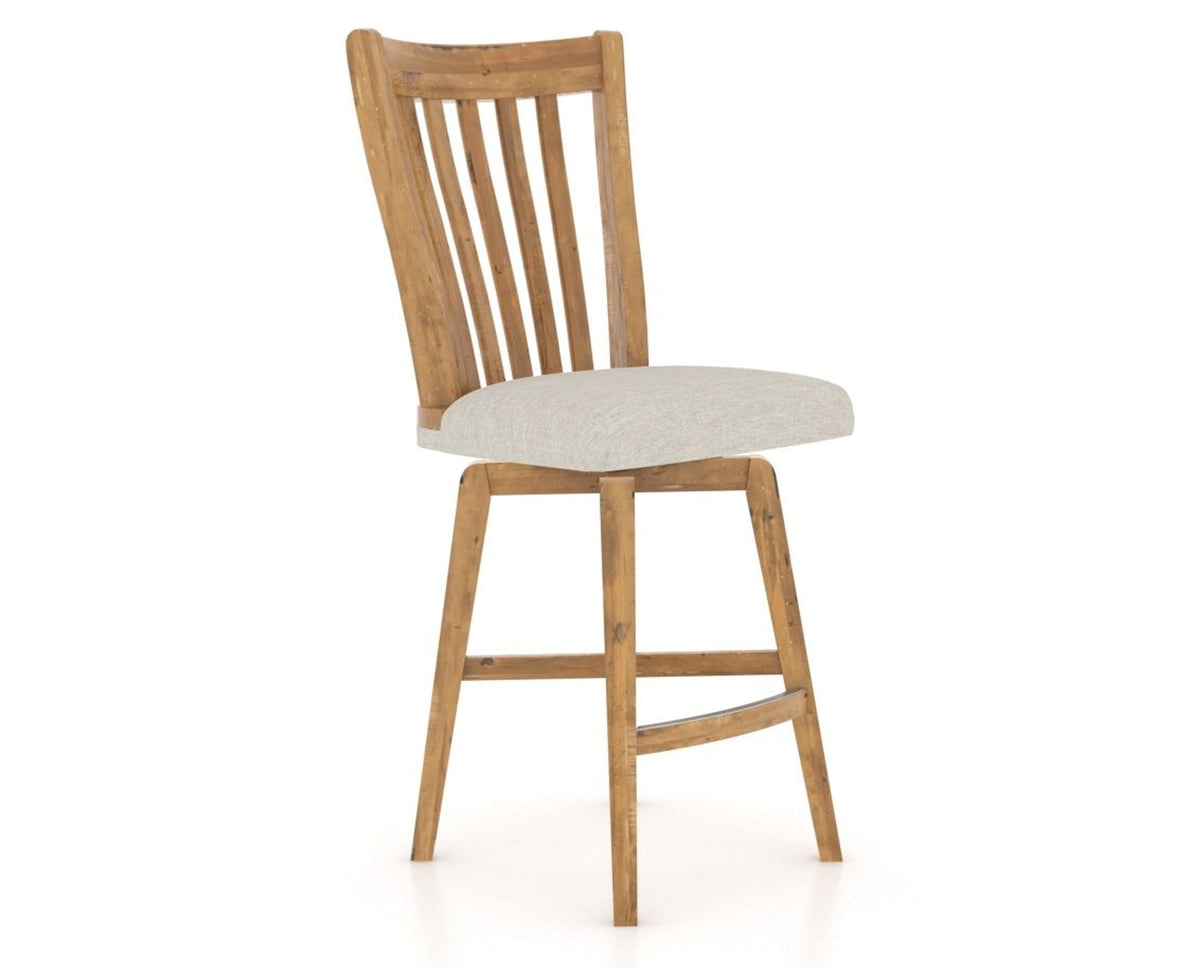 Canadel Champlain Swivel Counter Stool 7119 in TB Fabric and 01 Honey Washed, three-quarter view
