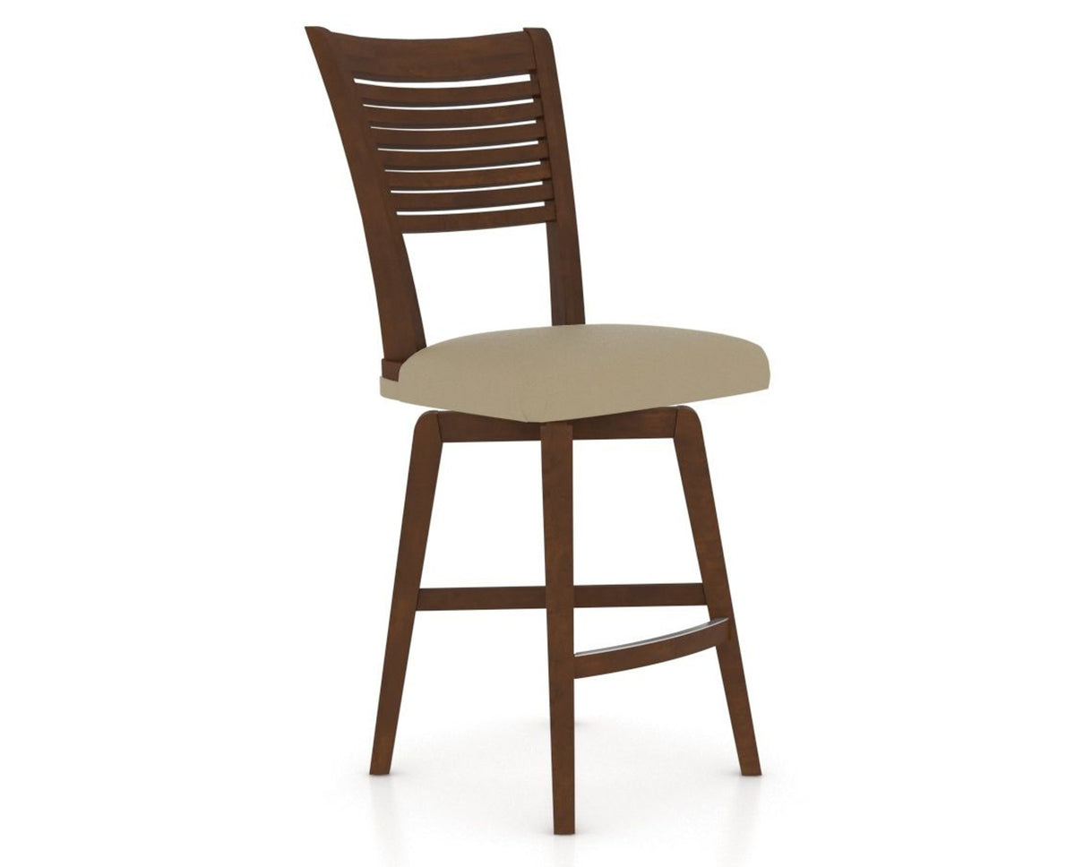 Canadel Swivel Counter Stool 7229 in XY Faux Leather and 19 Cognac Washed, three-quarter view