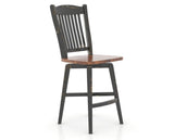 Canadel Champlain Swivel Counter Stool 7232 in Wood Seat and 63 Black / 33 Spice Washed, three-quarter view