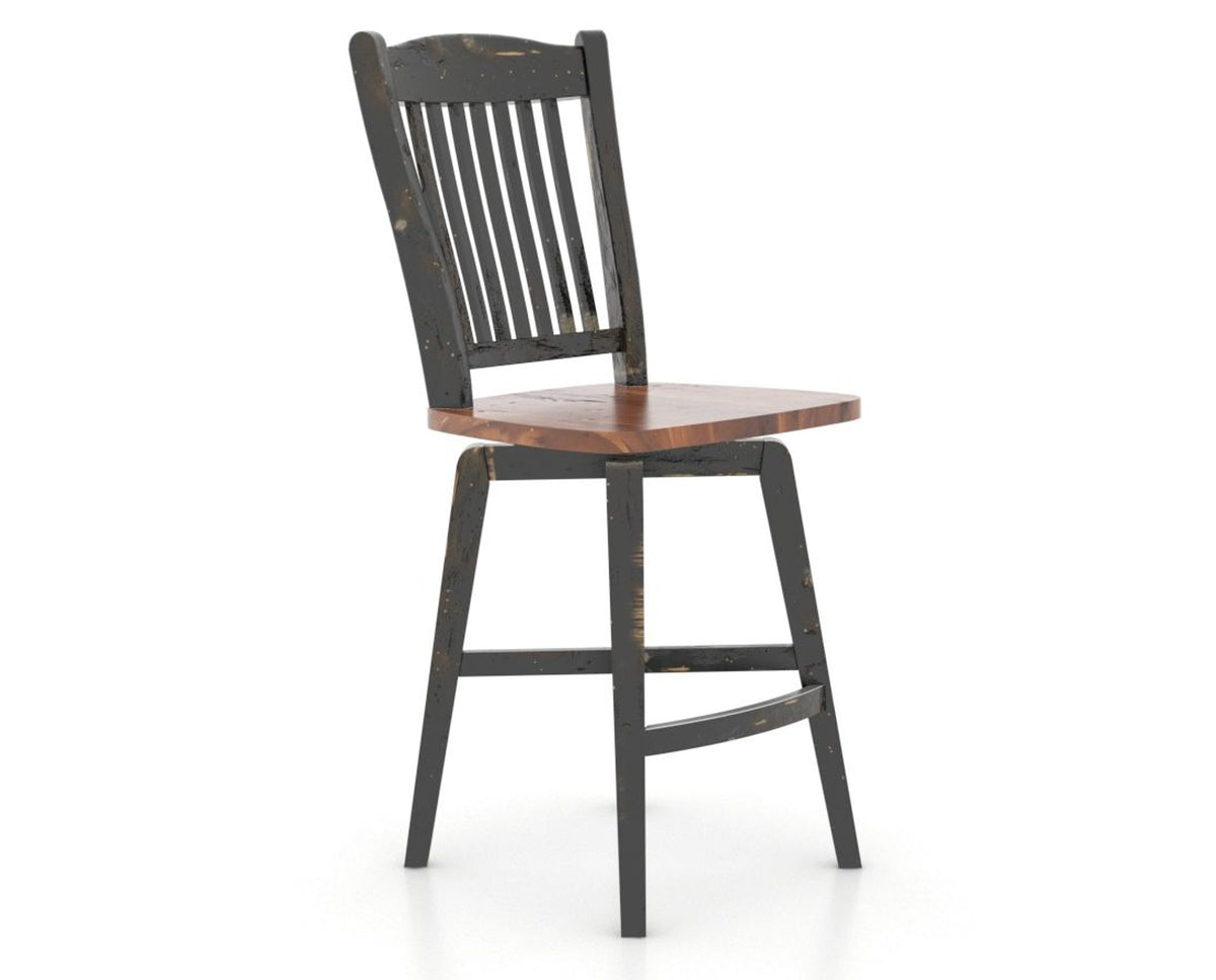 Canadel Champlain Swivel Counter Stool 7232 in Wood Seat and 63 Black / 33 Spice Washed, three-quarter view