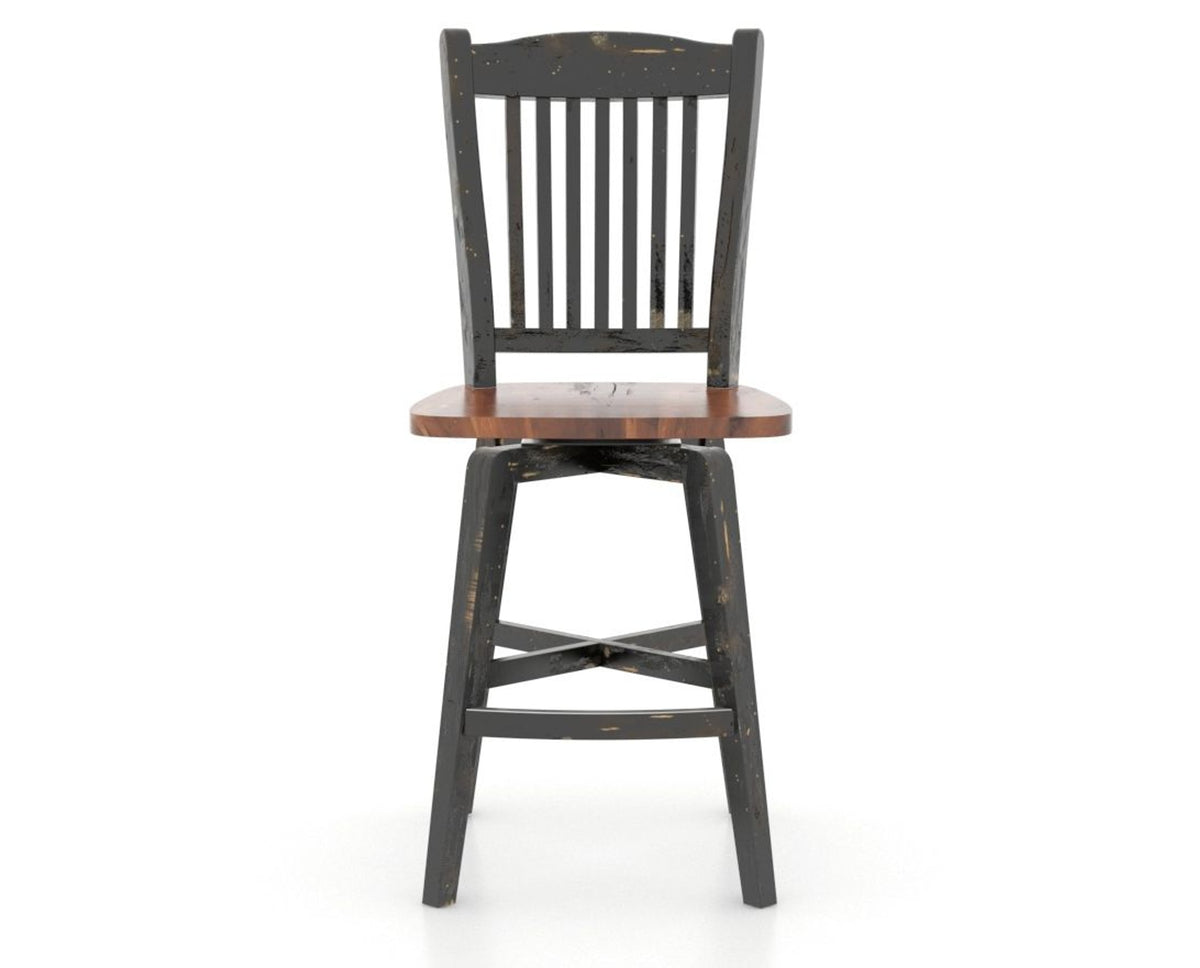 Canadel Champlain Swivel Counter Stool 7232 in Wood Seat and 63 Black / 33 Spice Washed, front view