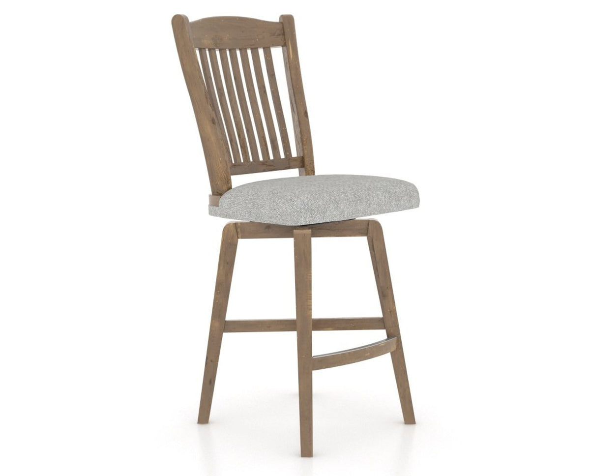 Canadel Champlain Swivel Counter Stool 7232 in 7C Fabric and 25 Pecan Washed, three-quarter view