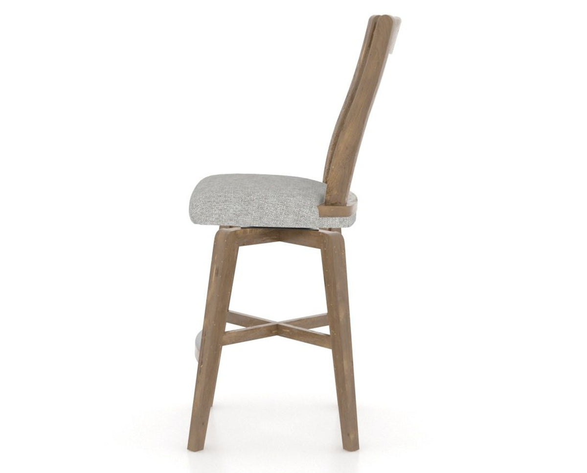 Canadel Champlain Swivel Counter Stool 7232 in 7C Fabric and 25 Pecan Washed, side view
