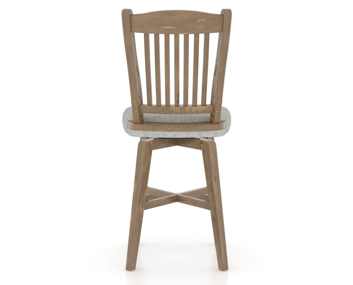 Canadel Champlain Swivel Counter Stool 7232 in 7C Fabric and 25 Pecan Washed, back view