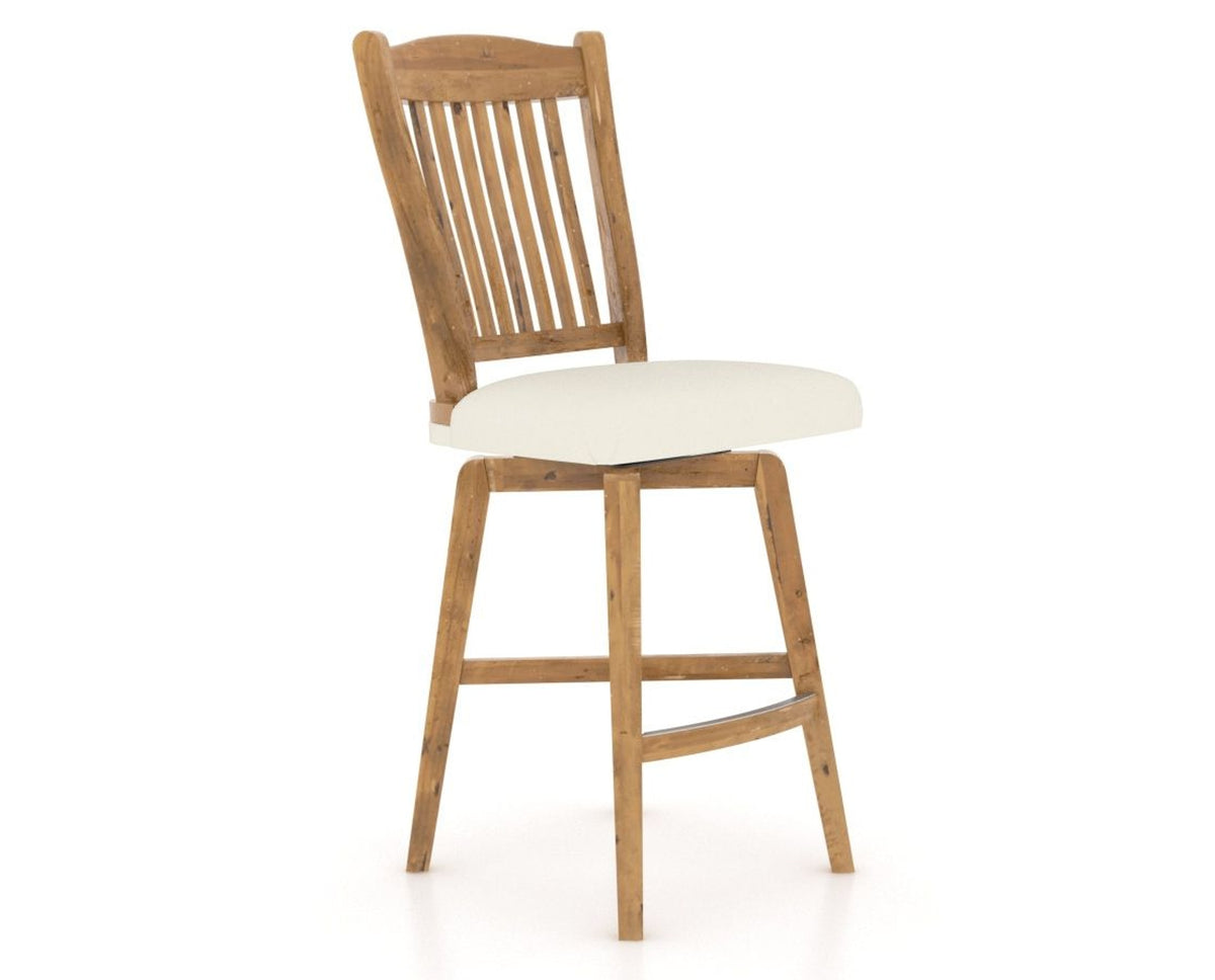 Canadel Champlain Swivel Counter Stool 7232 in YJ Faux Leather and 01 Honey Washed, three-quarter view
