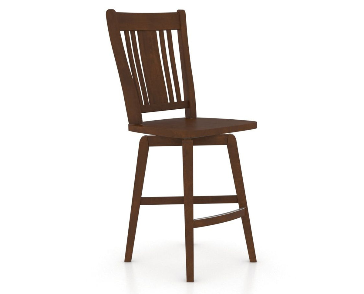 Canadel Swivel Counter Stool 7250 in Wood Seat and 19 Cognac Washed, three-quarter view