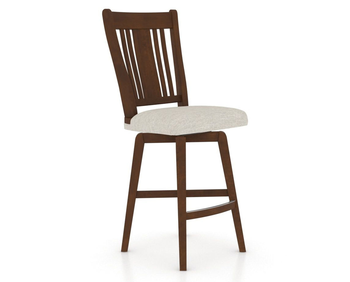 Canadel Swivel Counter Stool 7250 in TB Fabric and 19 Cognac Washed, three-quarter view