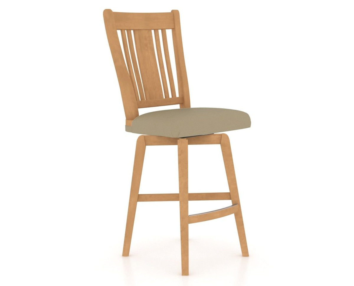 Canadel Swivel Counter Stool 7250 in XY Faux Leather and 20 Caramel Washed, three-quarter view