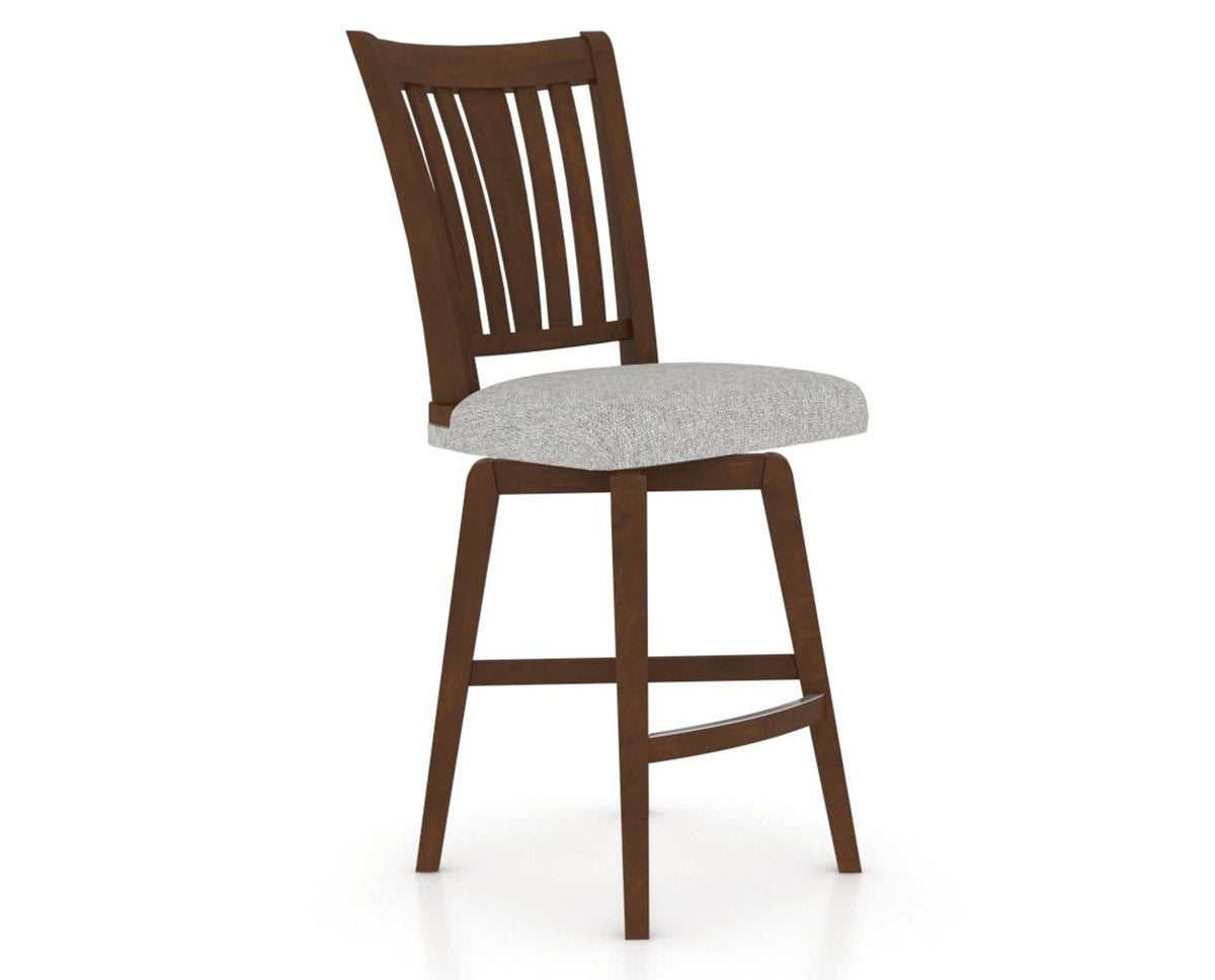 Canadel Swivel Counter Stool 7351 in 7C Fabric and 19 Cognac Washed, three-quarter view