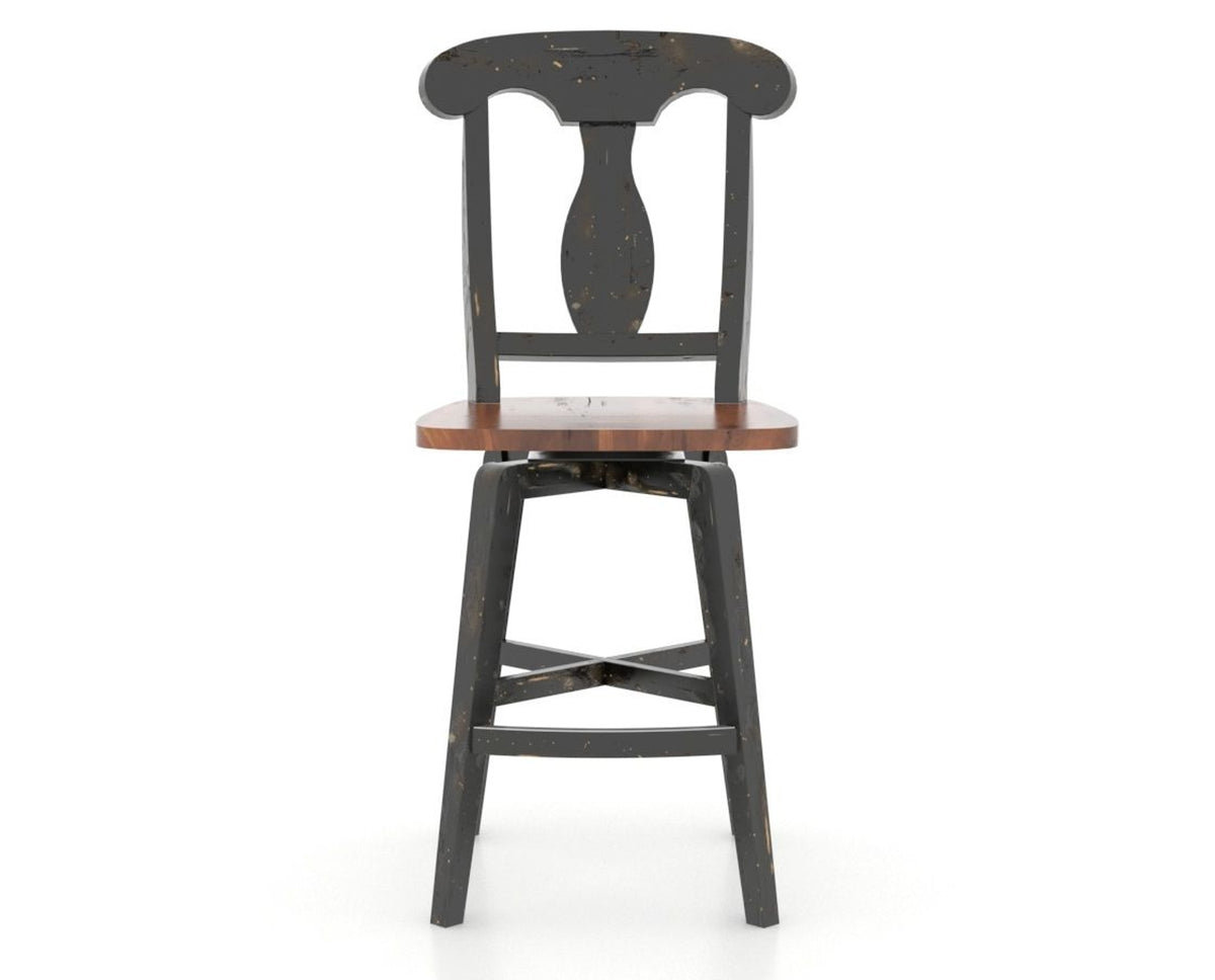 Canadel Champlain Swivel Counter Stool 7600 in Wood Seat and 63 Black / 33 Spice Washed, front view