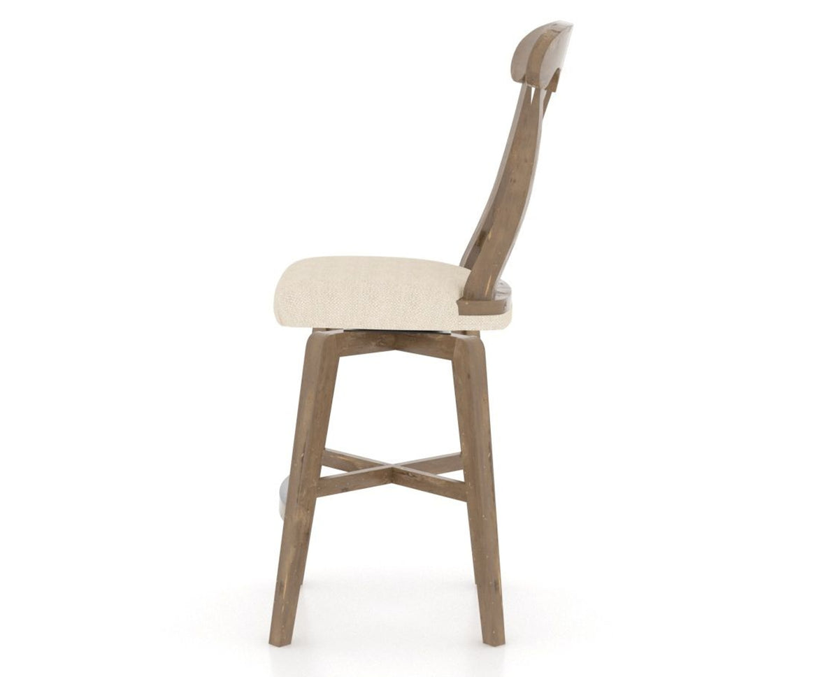 Canadel Champlain Swivel Counter Stool 7600 in 6K Sunbrella® and 25 Pecan Washed, side view