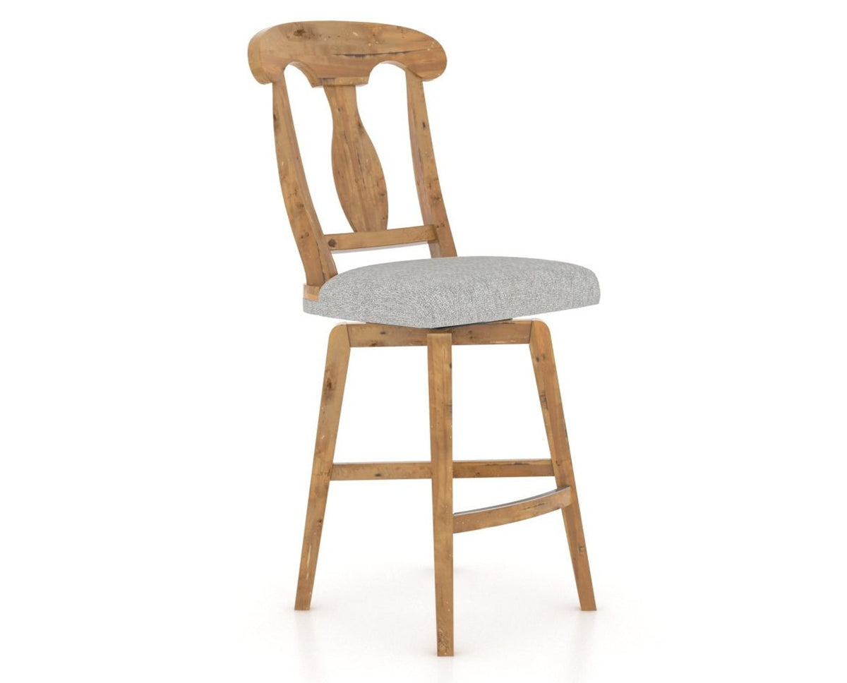 Canadel Champlain Swivel Counter Stool 7600 in 7C Fabric and 01 Honey Washed, three-quarter view