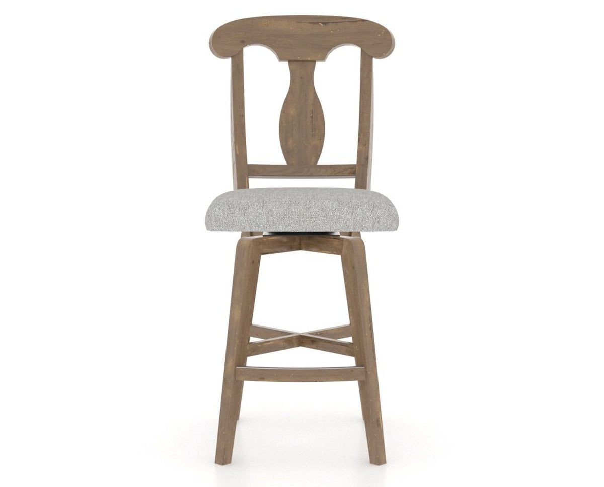Canadel Champlain Swivel Counter Stool 7600 in 7C Fabric and 25 Pecan Washed, front view