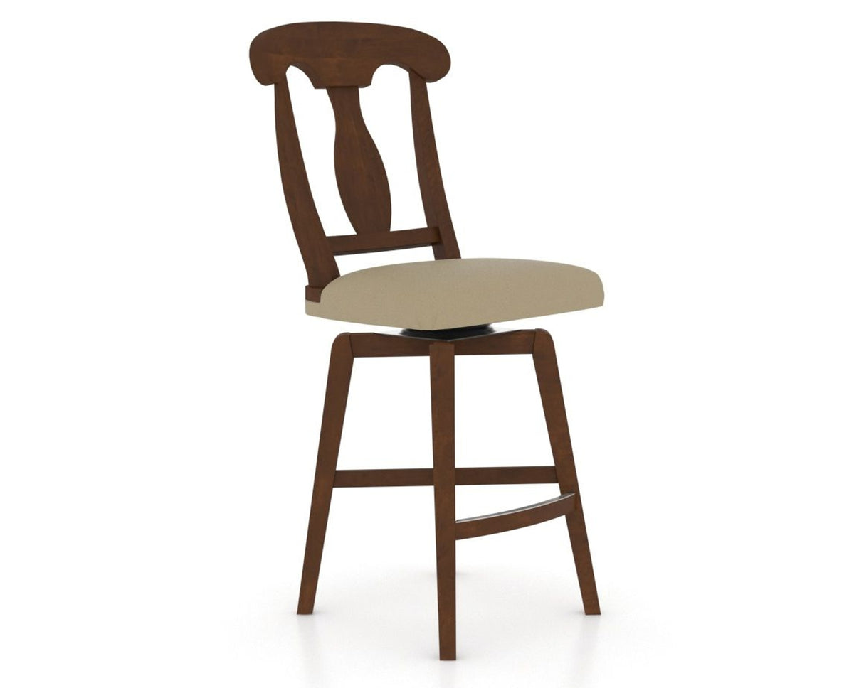 Canadel Swivel Counter Stool 7600 in XY Faux Leather and 19 Cognac Washed, three-quarter view
