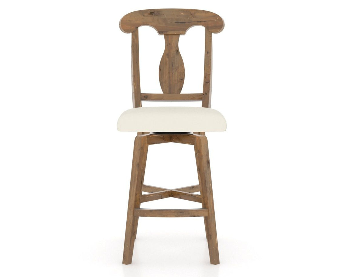 Canadel Champlain Swivel Counter Stool 7600 in YJ Faux Leather and 03 Oak Washed, front view