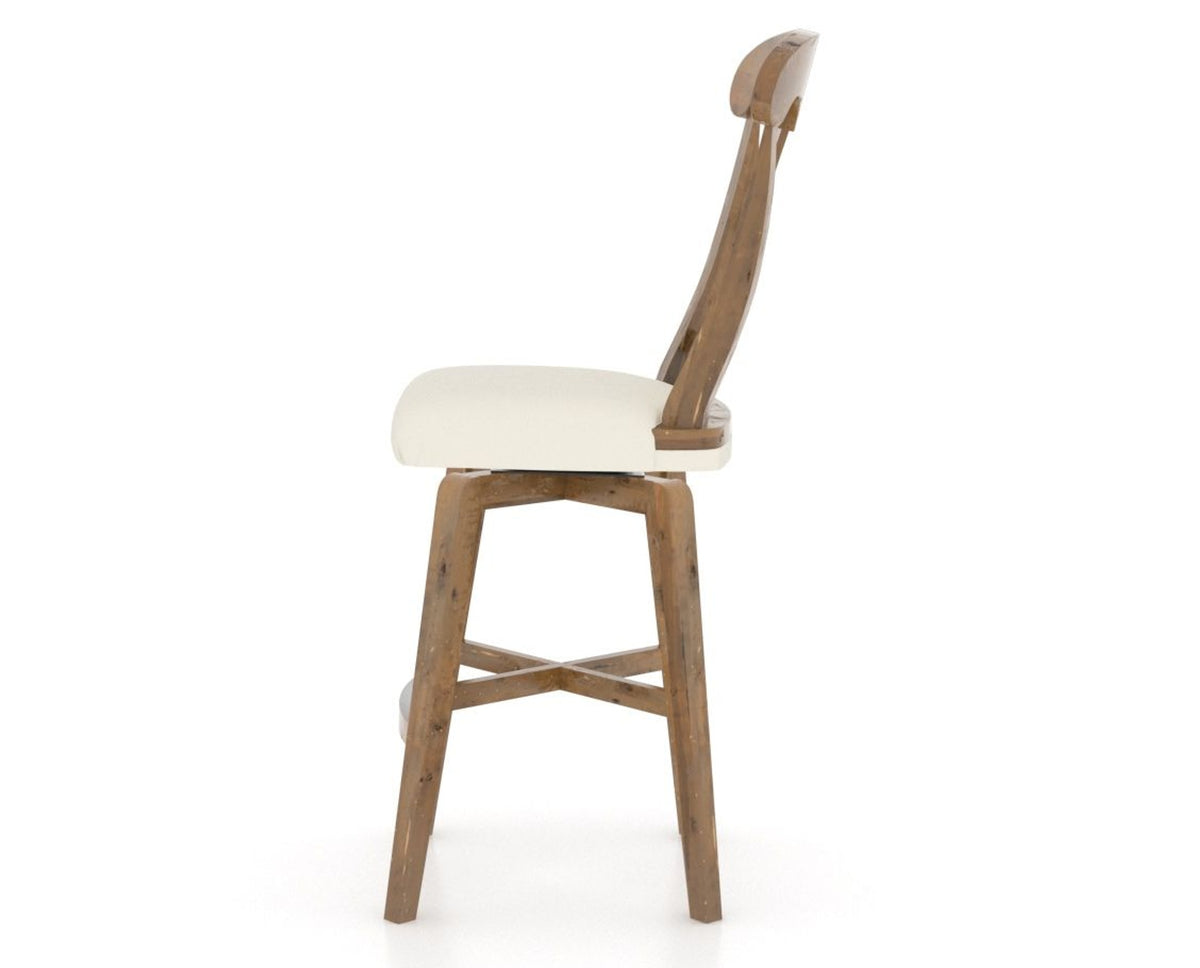 Canadel Champlain Swivel Counter Stool 7600 in YJ Faux Leather and 03 Oak Washed, side view