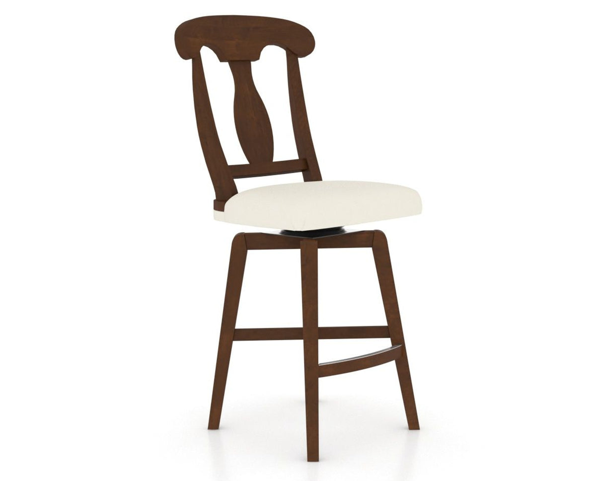 Canadel Swivel Counter Stool 7600 in YJ Faux Leather and 19 Cognac Washed, three-quarter view