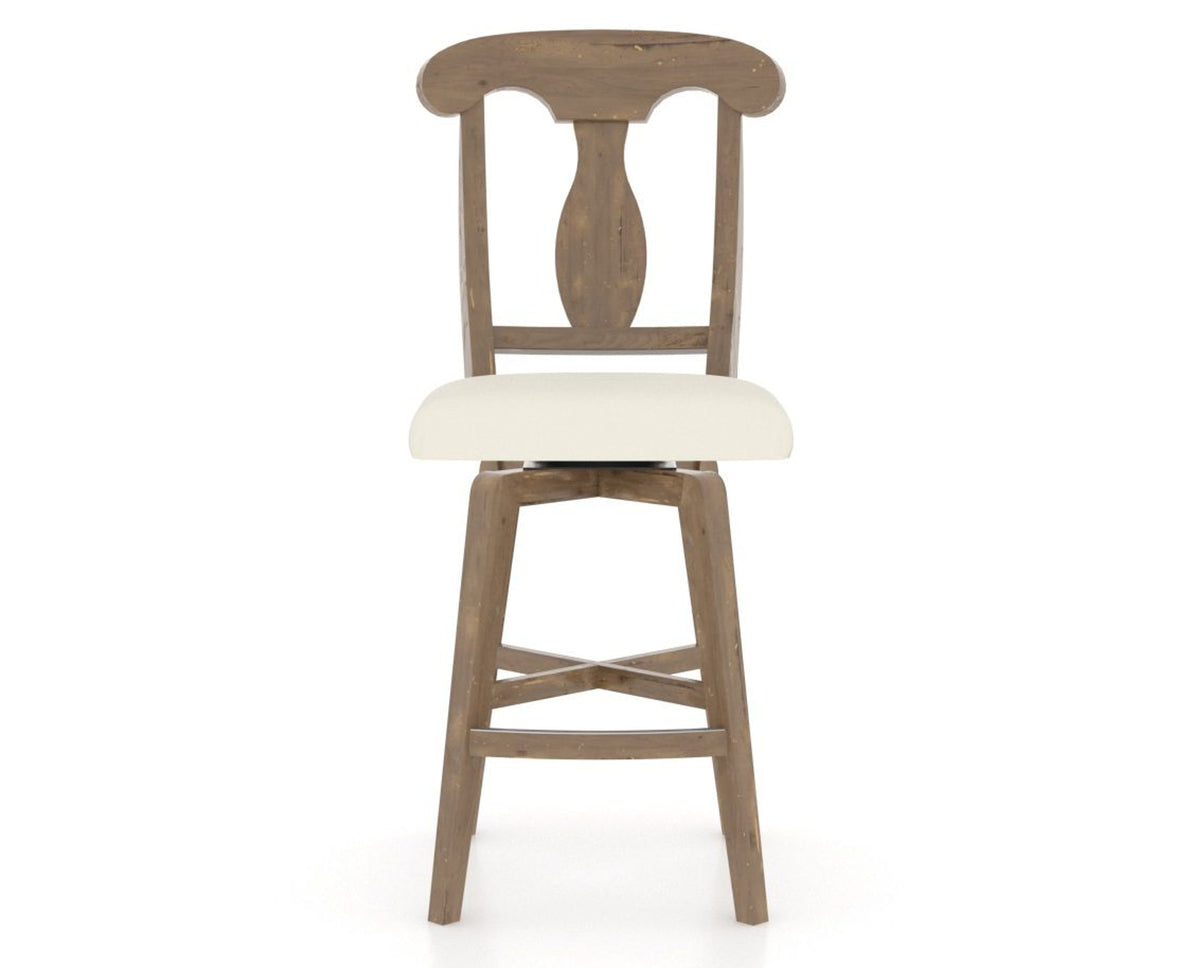 Canadel Champlain Swivel Counter Stool 7600 in YJ Faux Leather and 25 Pecan Washed, front view