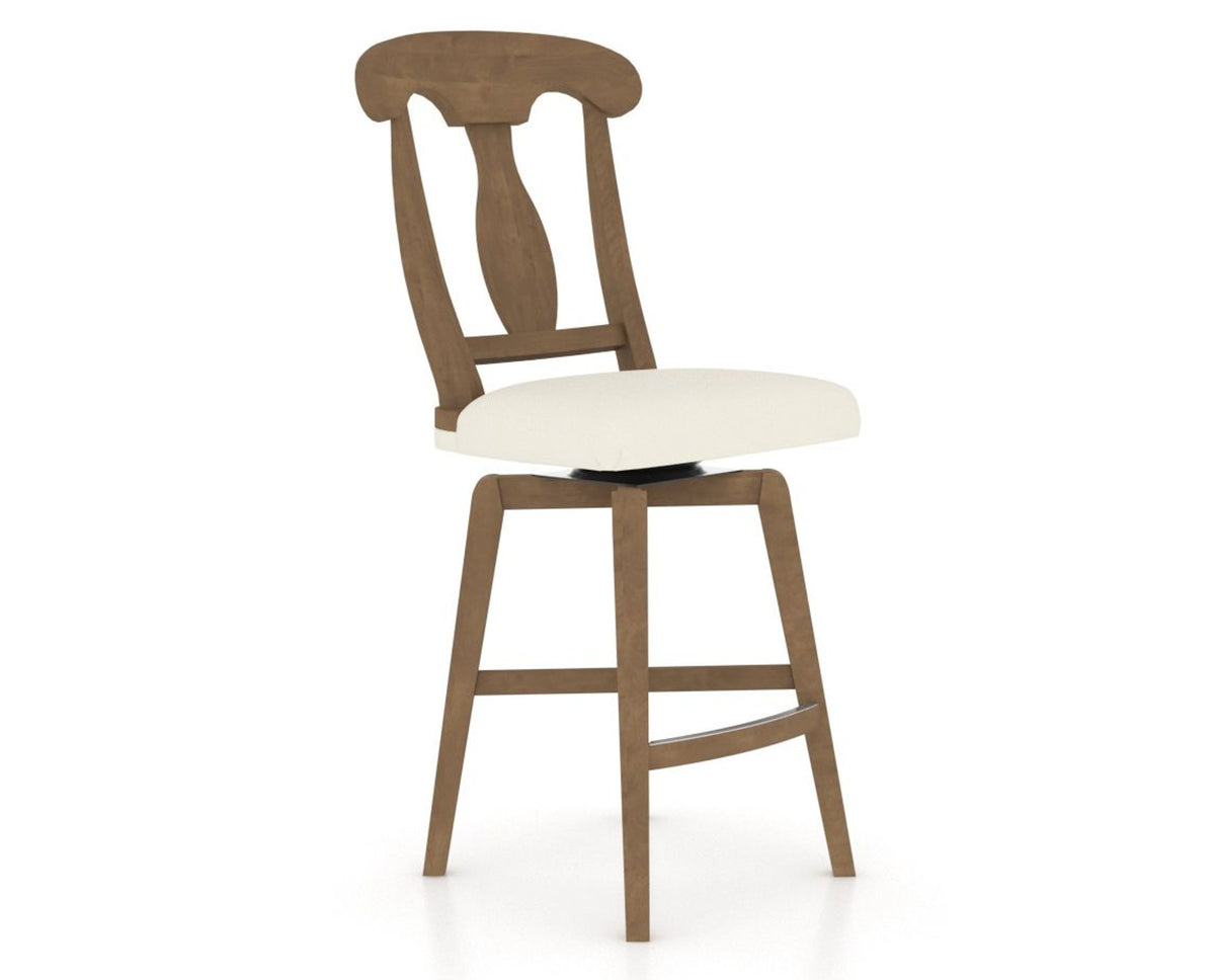 Canadel Swivel Counter Stool 7600 in YJ Faux Leather and 25 Pecan Washed, three-quarter view
