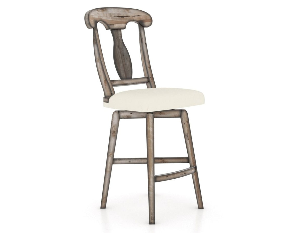 Canadel Champlain Swivel Counter Stool 7600 in YJ Faux Leather and 72 Heritage Nature, three-quarter view
