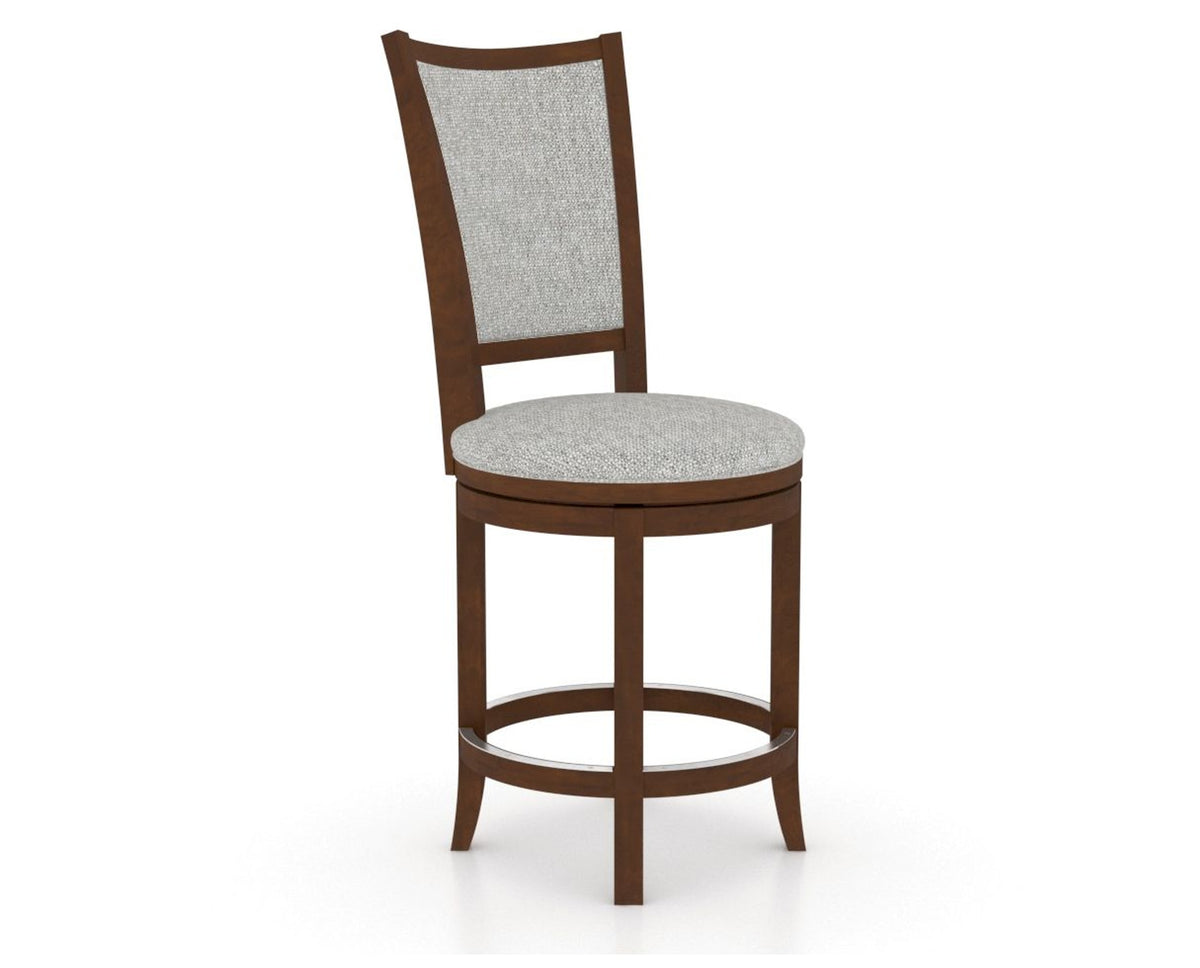 Canadel Upholstered Counter Stool 8003 in 7C Fabric and 19 Cognac Washed and Swivel Base, three-quarter view
