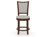 Canadel Upholstered Counter Stool 8003 in 7C Fabric and 19 Cognac Washed and Swivel Base, front view