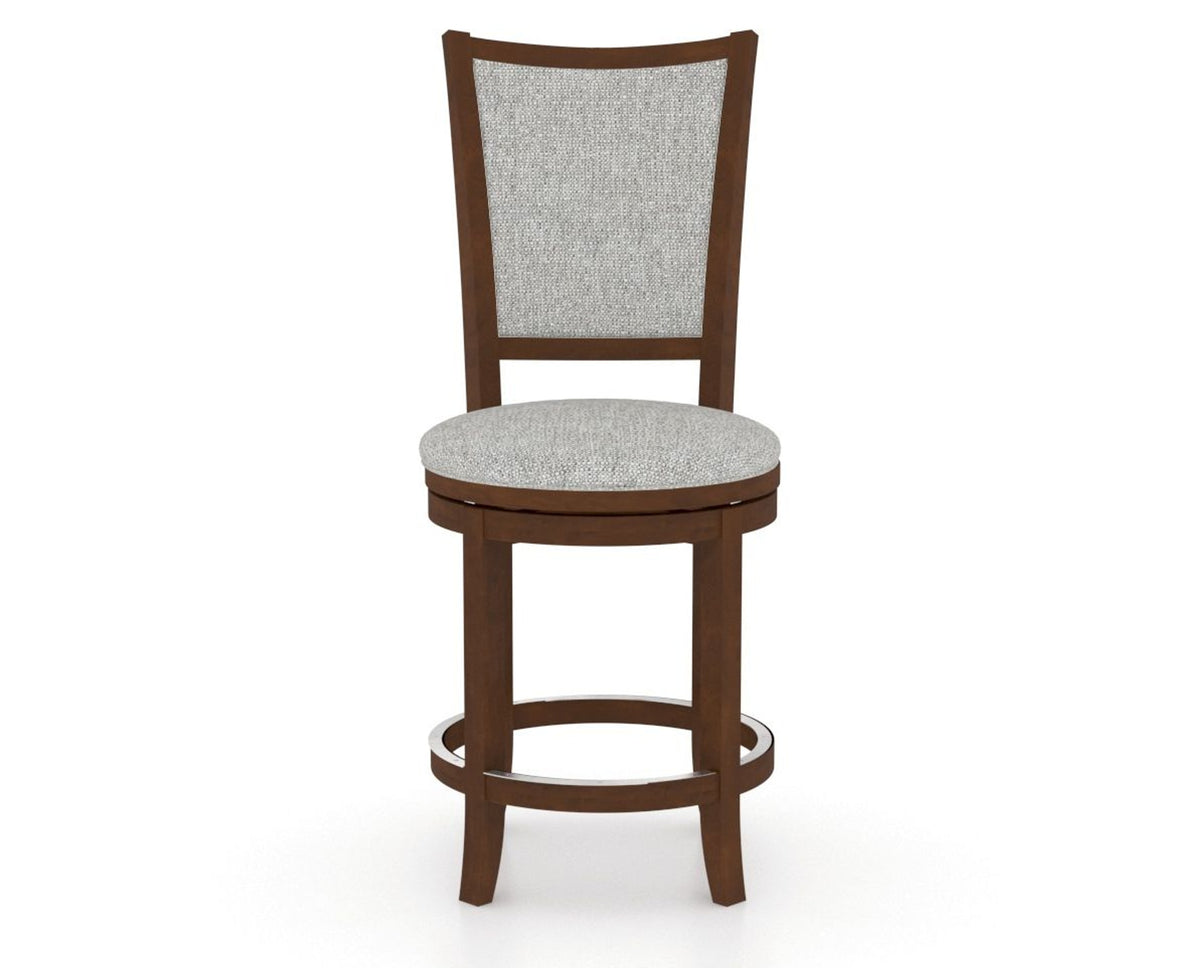 Canadel Upholstered Counter Stool 8003 in 7C Fabric and 19 Cognac Washed and Swivel Base, front view