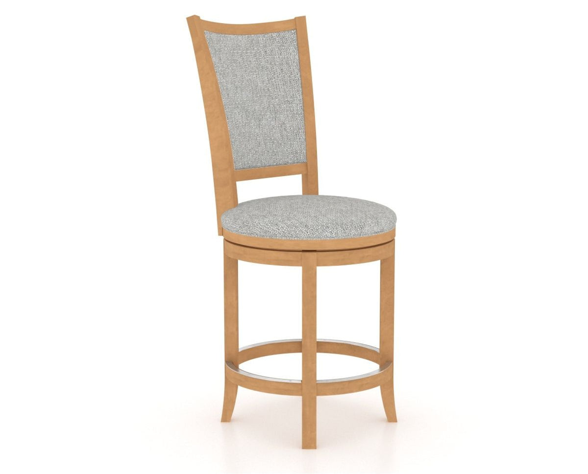 Canadel Upholstered Counter Stool 8003 in 7C Fabric and 20 Caramel Washed and Swivel Base, three-quarter view