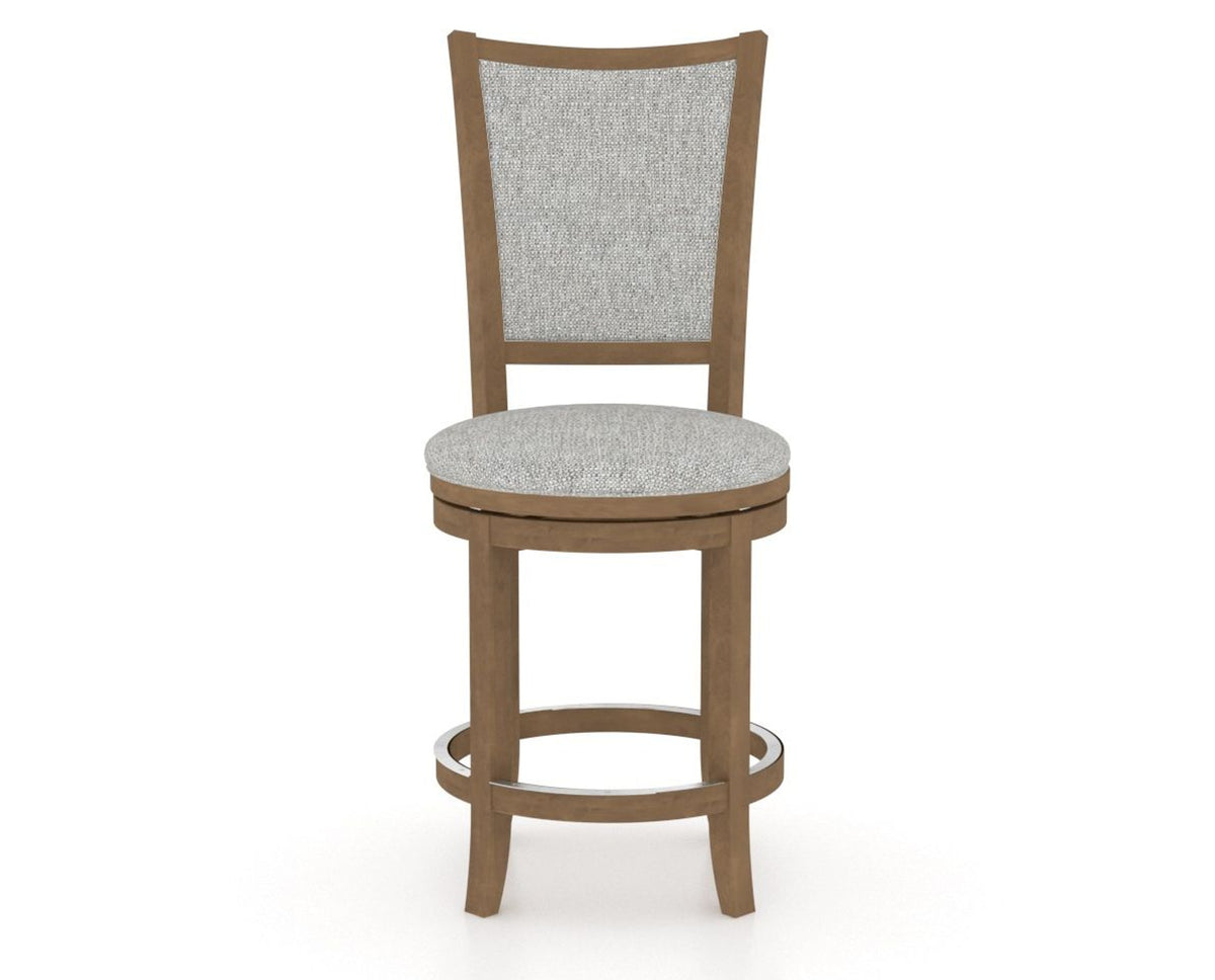 Canadel Upholstered Counter Stool 8003 in 7C Fabric and 25 Pecan Washed and Swivel Base, front view